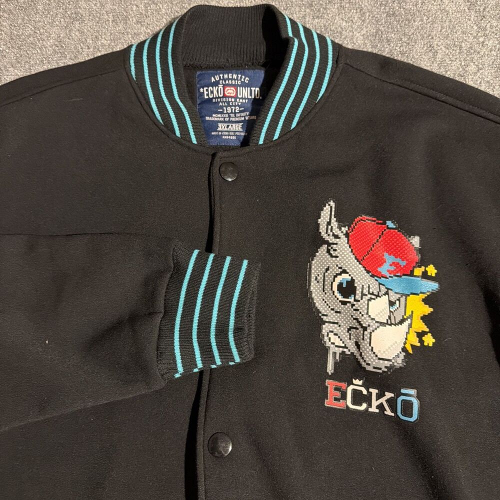 Ecko Unltd. Varsity Jacket Men’s 3xl Black Snap Front 100% Polyester